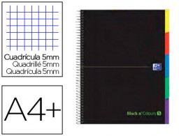 Cuaderno espiral Oxford Book5 Black'n Colors A4+ 100h micro c/5mm. separadores tapa extradura
